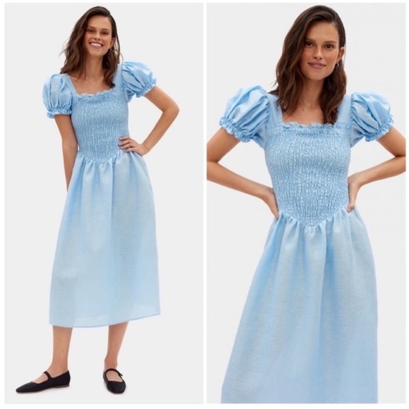 Sleeper Belle Linen Midi Dress Blue NWT - Picture 1 of 10